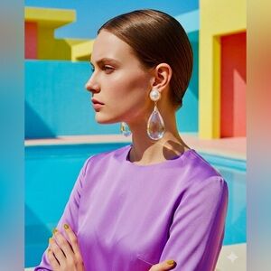 Elegant Pearl & Crystal Teardrop Drop Earrings - Gold Accents, Clear